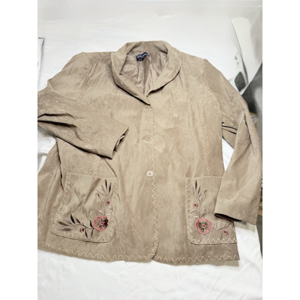 Susan Graver Embroidered Faux Suede Jacket‎ Women 2X Boho Western Cottagecore